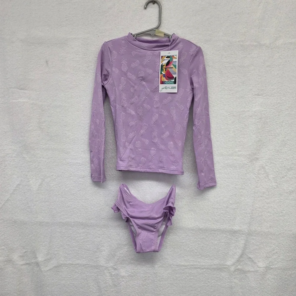 *NWT* Gottex Kids Purple Pineapple Textured Rash Guard Swimsuit Set Size 6